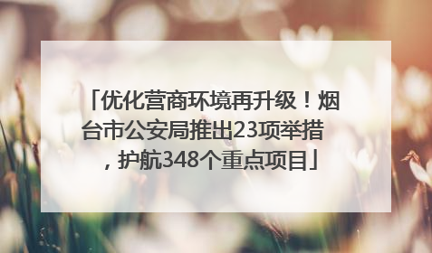 优化营商环境再升级！烟台市公安局推出23项举措，护航348个重点项目