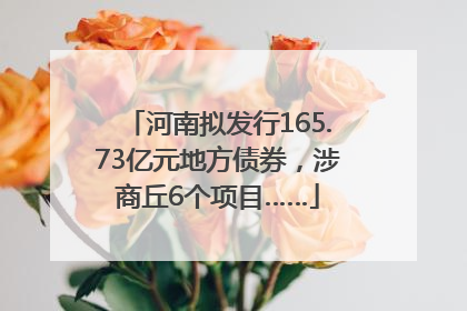 河南拟发行165.73亿元地方债券，涉商丘6个项目……